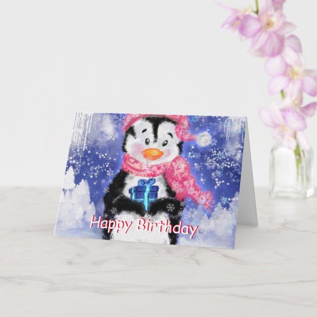 Feliz Cartão de Aniversário Pequeno Pinguim - Inve (Orquídea)