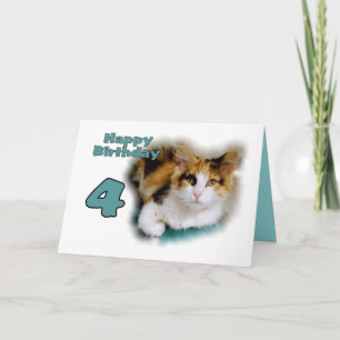 Feliz Cartão de Gato Calico de Quarto Aniversário