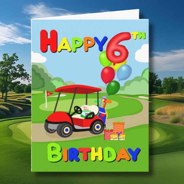 Feliz Cartão de Golfe para 6 Birthday Red Boys (Criador carregado)