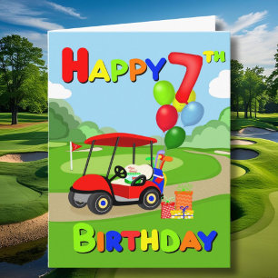 Feliz Cartão de Golfe para 7 Birthday Red Boys
