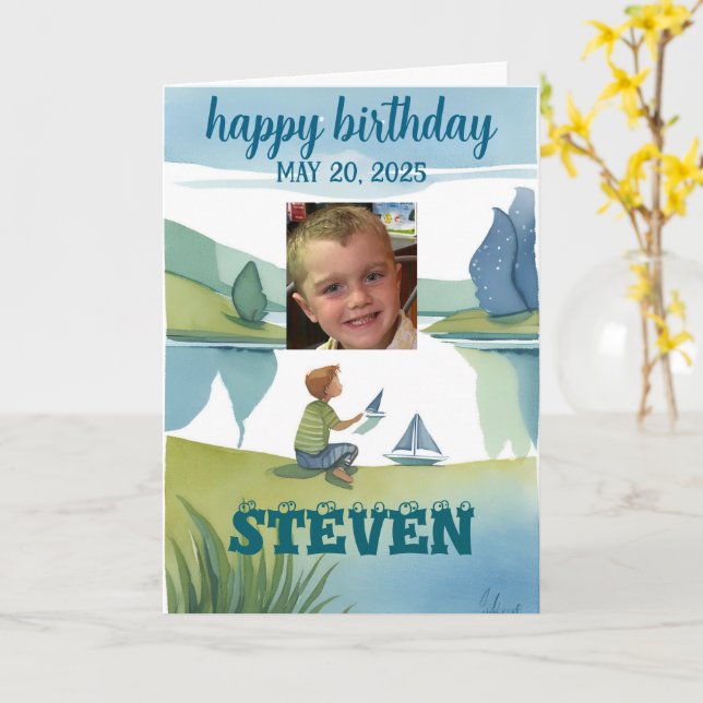 FELIZ cartão de NASCIMENTO para um menino me color (Flor Amarela)