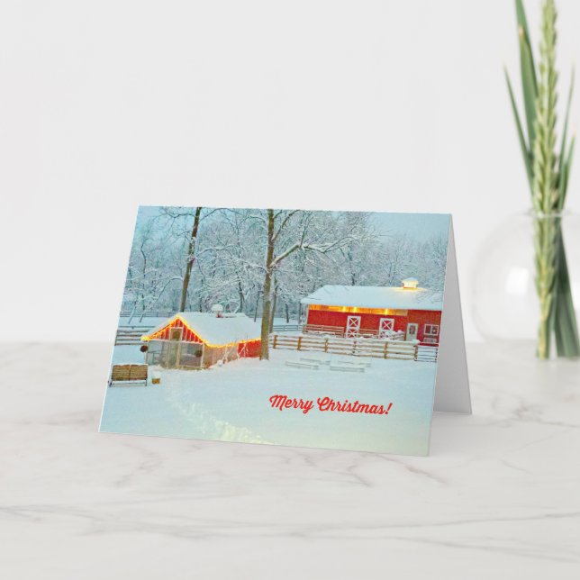 Feliz cartão de Natal com uma cena de Fazenda de n (Frente)