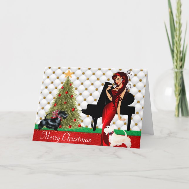 Feliz cartão de Natal da mulher sofisticada (Frente)