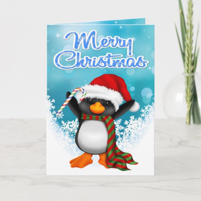 Feliz Cartão de Saudação de Pinguim de Natal (Frente)