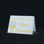 FELIZ Cartão de Saudação PERSONALIZÁVEL HANUKKAH<br><div class="desc">Cartão de Cartões de natal HANNUKAH FELIZ com Estrelas de David, Menorah e Hebraica Letters - Inegável estilo clássico, este Cartão Hanukkah único é perfeito para trazer sorriso nos rostos de seus amigos e familiares durante a temporada de Férias !!! Este é um belo cartão de saudação Hanukkah que tem...</div>