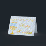 FELIZ Cartão de Saudação PERSONALIZÁVEL HANUKKAH<br><div class="desc">Cartão de Cartões de natal HANNUKAH FELIZ com Estrelas de David, Menorah e Hebraica Letters - Inegável estilo clássico, este Cartão Hanukkah único é perfeito para trazer sorriso nos rostos de seus amigos e familiares durante a temporada de Férias !!! Este é um belo cartão de saudação Hanukkah que tem...</div>