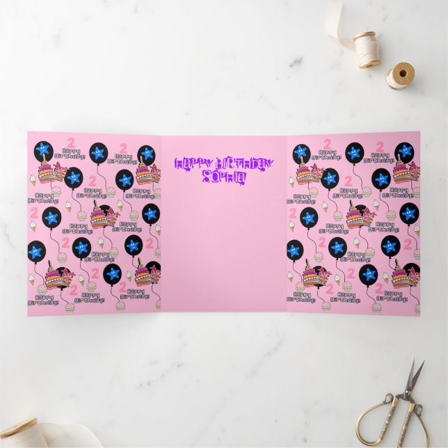 Feliz Cartão de segundo aniversário, #2, Rosa de A (Dentro)