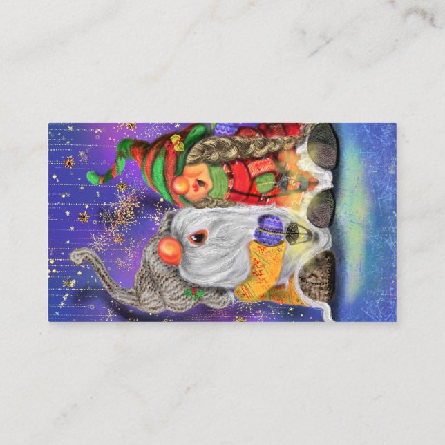 Feliz Cartão de visita de Natal Gnomos Cantando Fe (Verso)