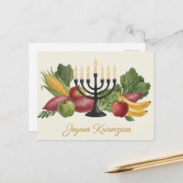 Feliz Cartão Postal Kinara de Kwanzaa (Frente/Verso In Situ)