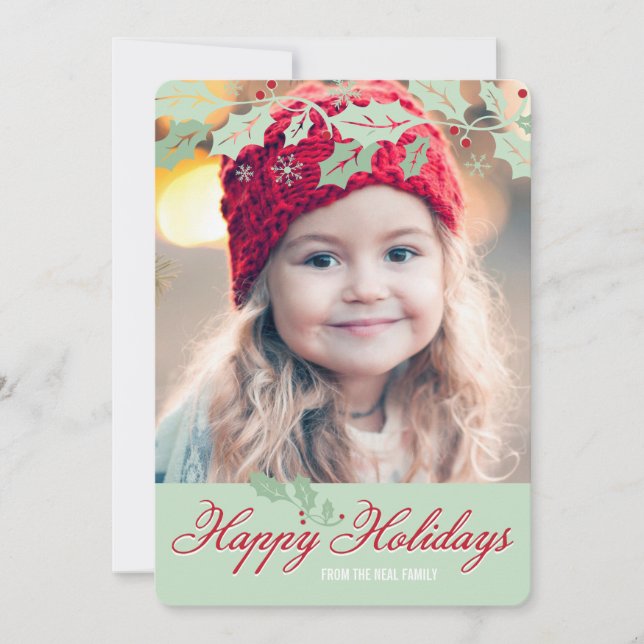 Feliz Cartões de foto de Natal Holly Berries (Frente)