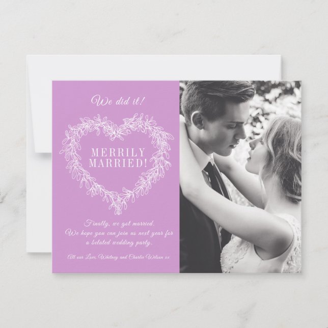 Feliz casado, amuleto roxo, coração de Natal (Frente)