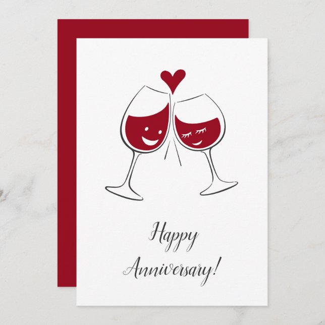 Feliz Casamento Aniversário Vinho Vermelho Cartão  (Frente/Verso)