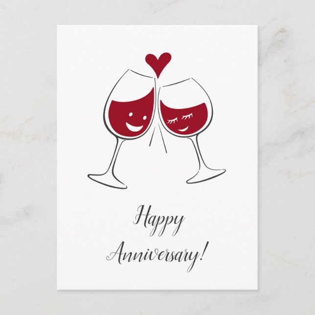 Feliz Casamento Aniversário Vinho Vermelho Cartão  (Frente)