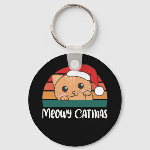 Feliz Catmas Engraçado Gato Chaveiro de Natal