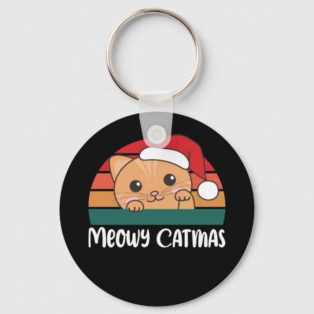 Feliz Catmas Engraçado Gato Chaveiro de Natal (Frente)