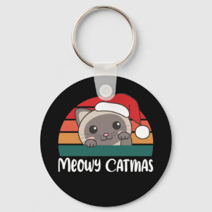 Feliz Catmas Engraçado Gato Chaveiro de Natal