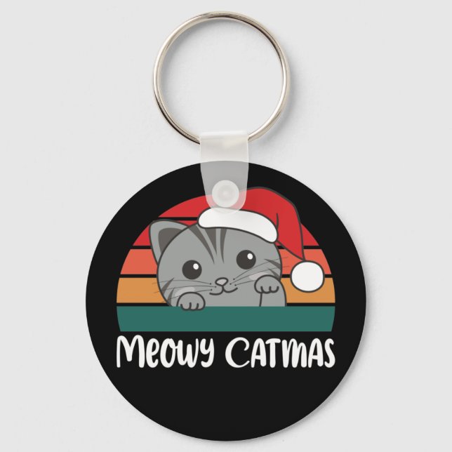 Feliz Catmas Engraçado Gato Chaveiro de Natal (Frente)