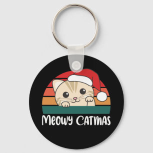 Feliz Catmas Engraçado Gato Chaveiro de Natal