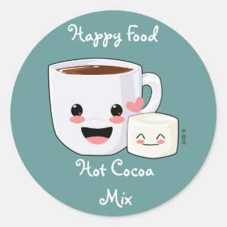 Feliz chocolate quente e etiqueta marshmallow