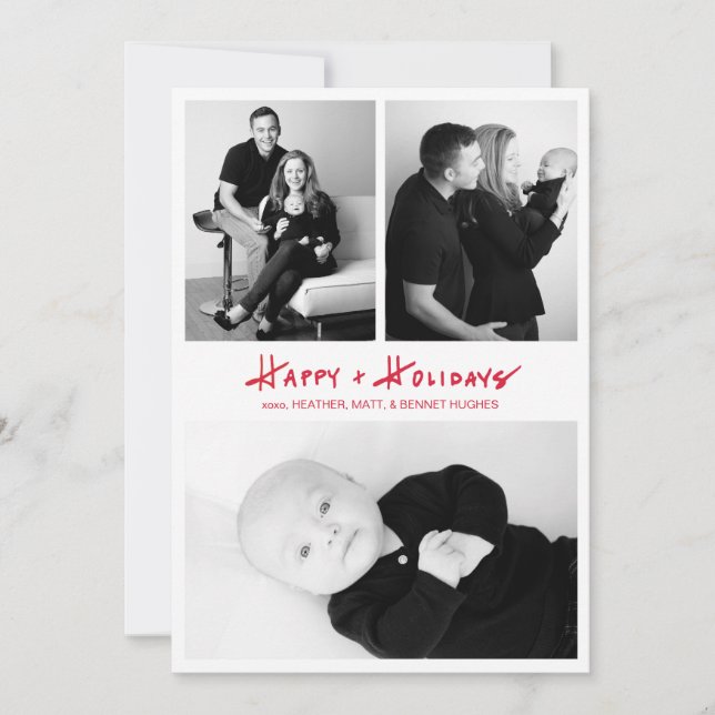 Feliz com Mão + Cartão com fotos de Feriados (Frente)