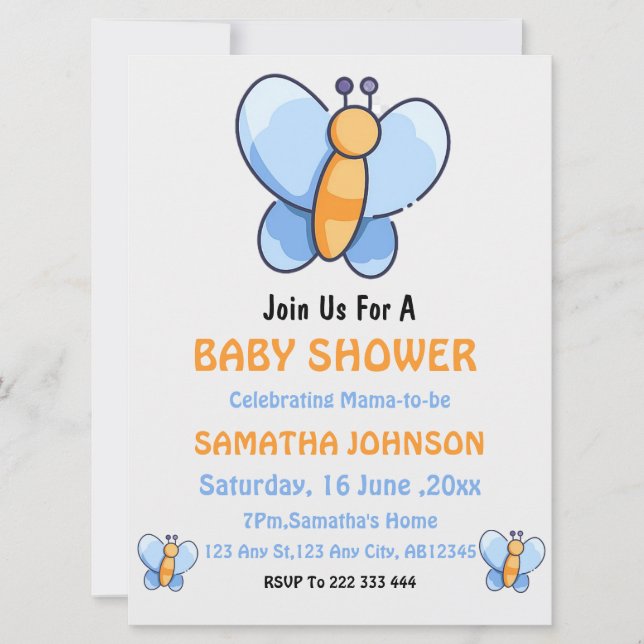 Feliz convite ao Chá de fraldas da borboleta (Frente)