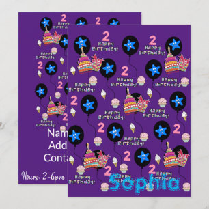 Feliz Convite ao segundo aniversário #2 Roxo
