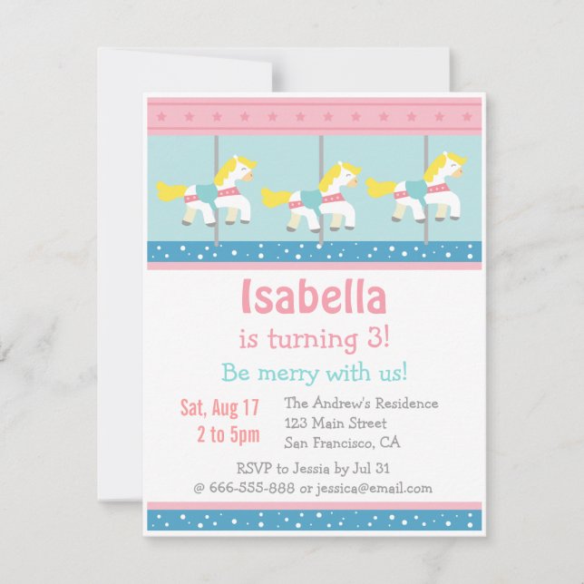 Feliz, Convite de aniversário Carrossel (Frente)