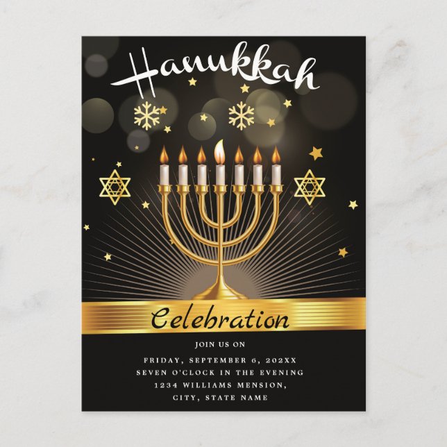 Feliz Convite de festas de Celebração de Hanukkah (Frente)