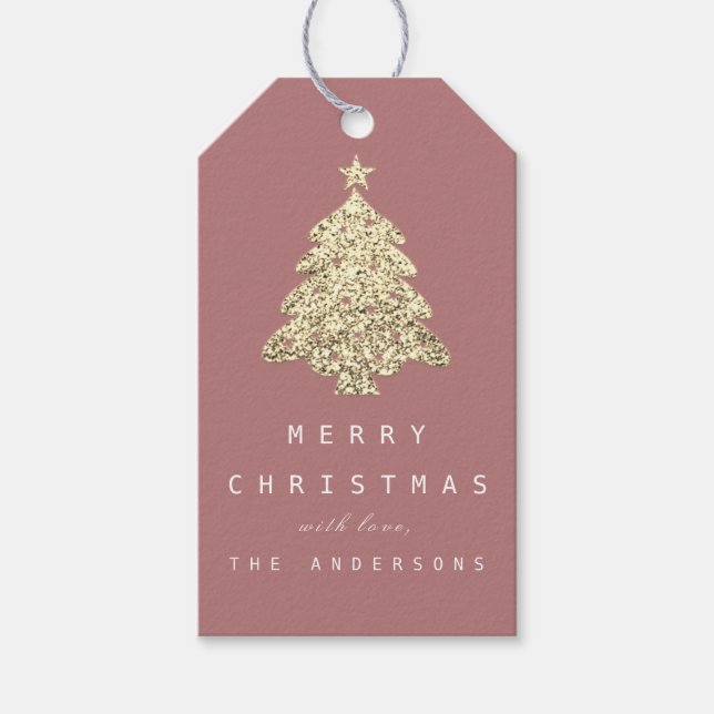 Feliz da etiqueta de presente de Natal Dourada (Frente)