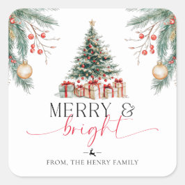 Feliz de árvores de Natal e adesivos de presentes