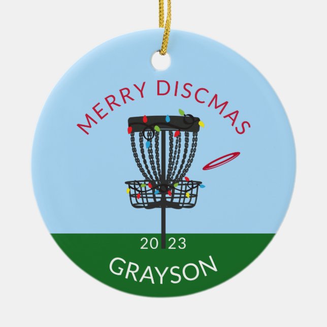 Feliz de Golf Discama Ornamento Cerâmico de Natal (Frente)