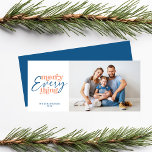 Feliz de Natal Azul Tudo Feriado Foto<br><div class="desc">Feliz Azul Moderna Tudo Boho Feriado Foto Cartões de Natal com sua foto acompanhada por tipografia moderna e tradicional da Feliz Tudo! Os tons de azul e cor-de-pêssego são perfeitos para sua estética contemporânea! Se precisar de assistência ou itens correspondentes,  entre em contato conosco em cedarandstring@gmail.com.</div>