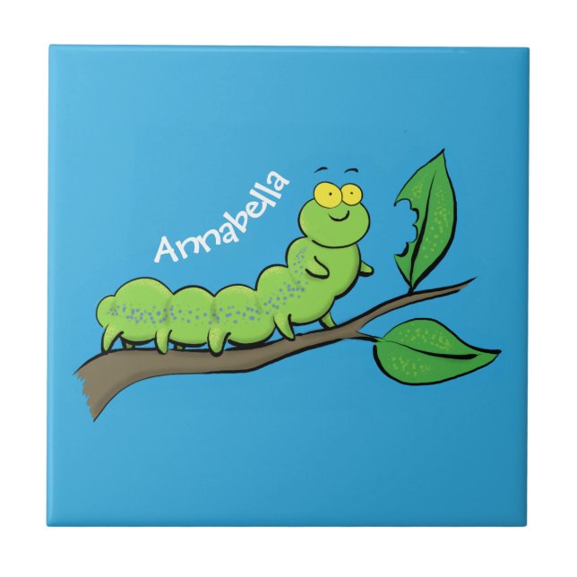 Feliz desenho de cartoon verde da lagarta (Frente)