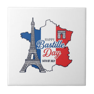 Feliz Dia da Bastilha França Mapa Torre Eiffel Vec