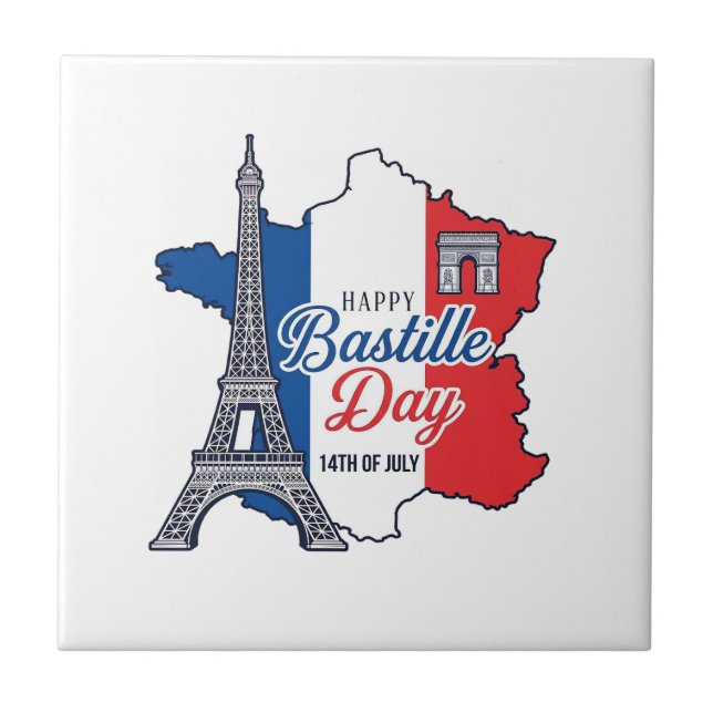 Feliz Dia da Bastilha França Mapa Torre Eiffel Vec (Frente)