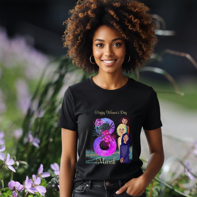 Feliz Dia da Mulher | 8 de março Escuro Vibrante (Happy Women's Day  March 8th Vibrant Dark Tri-Blend Shirt)