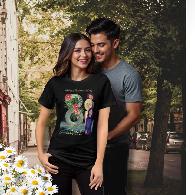 Feliz Dia da Mulher | 8 de março Escuro Vibrante (Happy Women's Day  March 8th Vibrant Dark Tri-Blend Shirt)