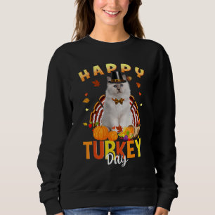 Feliz Dia da Turquia Branca Gato Camisetas de Ação