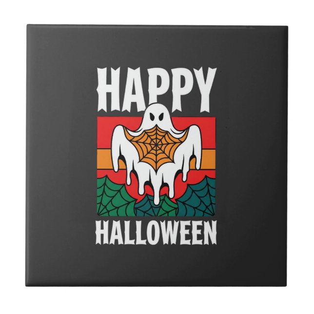 Feliz Dia das Bruxas Aranha Teia Retro (Frente)
