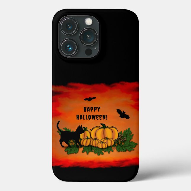 Feliz Dia das Bruxas, Gato Negro, Bat e Abóbora (Verso)