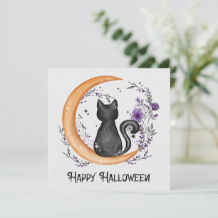 Feliz Dia das Bruxas - Gato Negro na Lua Crescente