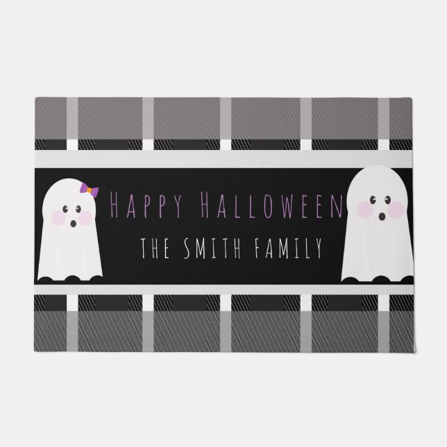 Feliz Dia das Bruxas Tapete de Plaid com Fantasma  (Frente)
