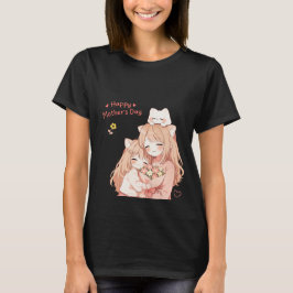 Feliz Dia das Mães – Camiseta Gato Fofo e Flores