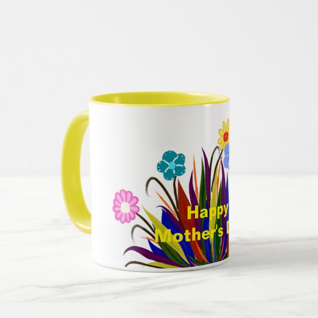 Feliz Dia das Mães Caneca de Flores Bonitas e Pena (Frente Esquerda)