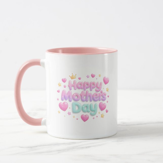Feliz Dia das Mães Caneca de Letra Bolha Fofa (Esquerda)