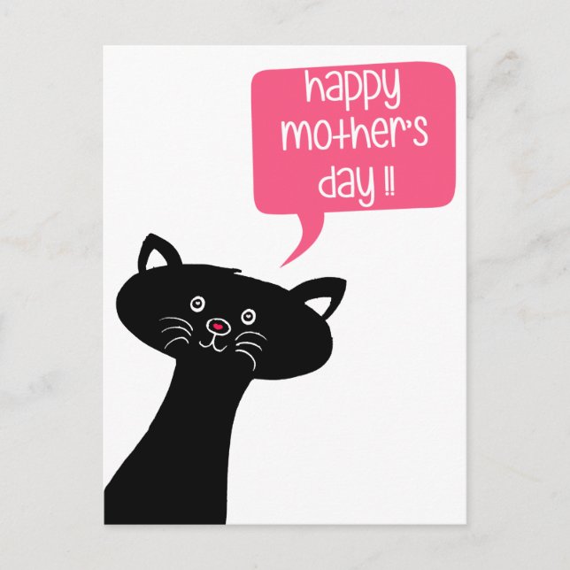 Feliz Dia das Mães - Cartão Postal Gatinho Preto F (Frente)