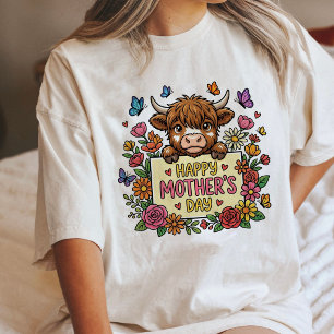Feliz Dia Das Mães Floral Vaca Highland Fofa