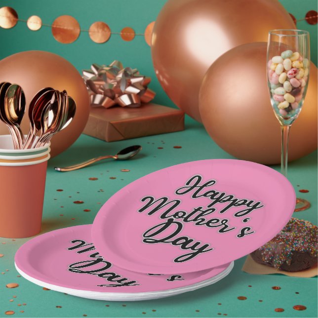 Feliz Dia das Mães Prato de Papel Rosa (Múltiplo)