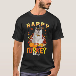 Feliz Dia de Ação de Graças Gato Branco Camisetas 