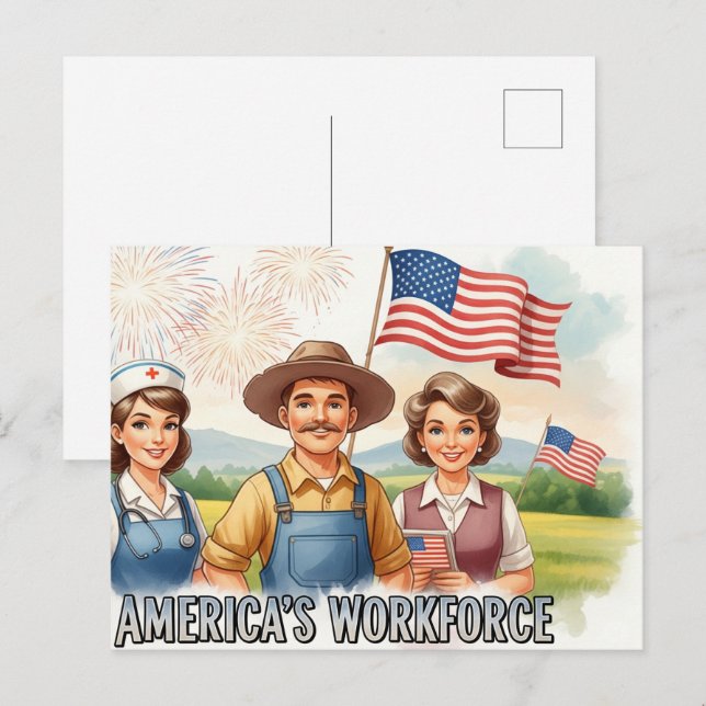 Feliz Dia do Trabalho com cartão postal da bandeir (Frente/Verso)
